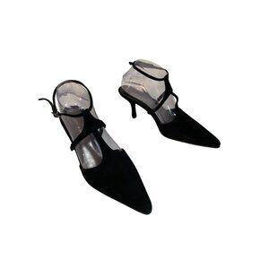 Ann Marino Black Suede T-Strap Dressy Heels Women’s Size 8 NWT